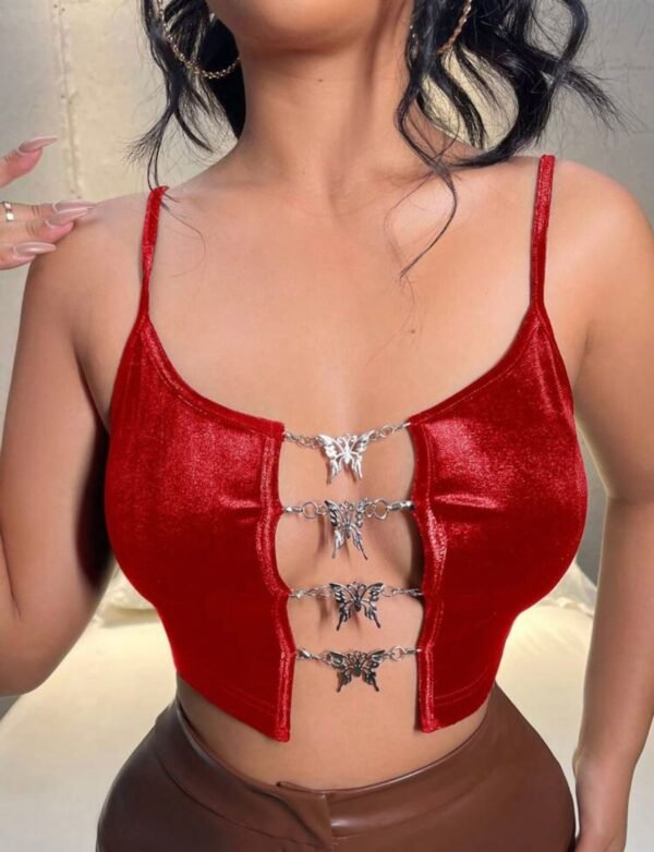 Sex Top de tirantes con mariposa con diseño de cadena crop de terciopelo  TALLA: S