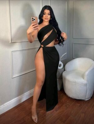 Vestido con un hombro, abertura y corte en el muslo, adecuado para citas, cumpleaños, despedida de soltera, uso casual, de compras, salidas, vacaciones, playa - Vestido con corte   TALLA: M