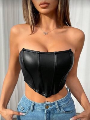 Sostén de espiga, top tubo elástico para mujer, top sin tirantes con bajo en forma de V que se puede usar como capa interior  TALLA: S