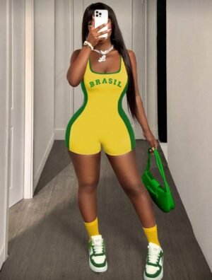 Mono ajustado de verano con estampado de BRASIL para mujer  TALLA: S