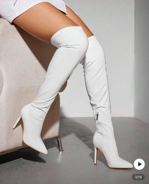 Botas altas puntiagudas de tacón de aguja de moda para mujer, elegante estilo de fiesta baddie, chic y hermosa para Halloween, Navidad, fiesta de discoteca, salida nocturna sexy y otoño