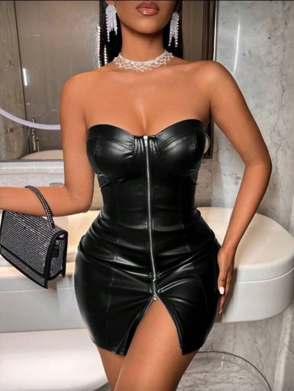 Vestido Sin Tirantes De Poliuretano Con Cremallera Delantera   TALLA: S