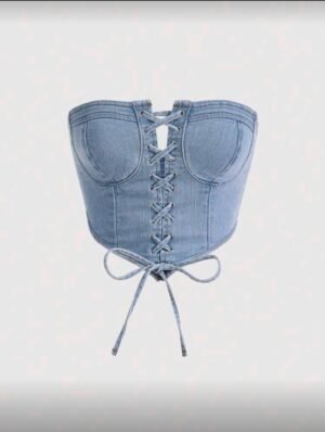 Top en mezclilla con cordón delantero tubo   TALLA: S