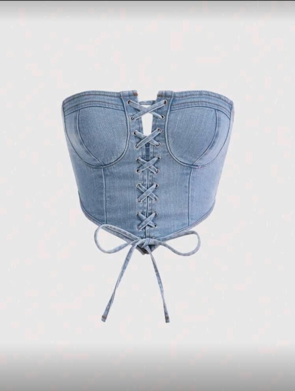 Top en mezclilla con cordón delantero tubo   TALLA: S