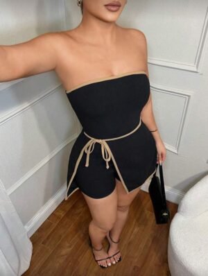 SXY Vestido Mono de verano informal para mujer con tirantes en contraste de color   TALLA: S