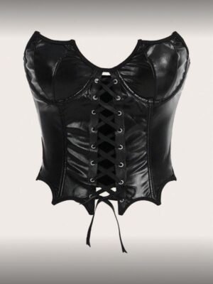 Goth Top bandeau con cordón delantero PU   TALLA: XS