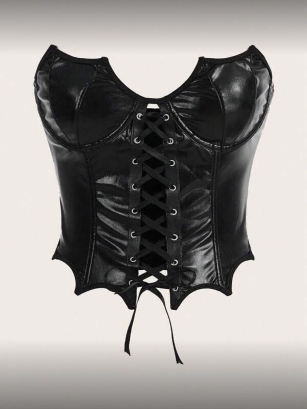 Goth Top bandeau con cordón delantero PU   TALLA: XS