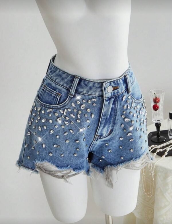 Pantalones cortos vaqueros desgastados para mujer, diseño ajustado casual, azul   TALLA: S