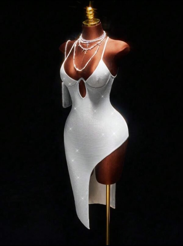 Amplova Vestido midi de fiesta ajustado, sin mangas, con aros, espalda descubierta y tirantes cruzados sexy Amplova Vestido midi de fiesta ajustado, sin mangas, con aros, espalda descubierta y tirantes cruzados sexy Talla: XS