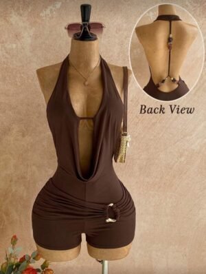 Soleia Nuevo atuendo casual de vacaciones para invitados a bodas en la playa, graduación, brunch, adecuado para el Día de San Patricio, Spring Break, Pascua, festivales de música, elegante mono bohemio tropical con escote halter, espalda descubierta, detalles metálicos y cuentas, textura Soleia Nuevo atuendo casual de vacaciones para invitados a bodas en la playa, graduación, brunch, adecuado para el Día de San Patricio, Spring Break, Pascua, festivales de música, elegante mono bohemio tropical con escote halter, espalda descubierta, detalles metálicos y cuentas, textura Talla: XS