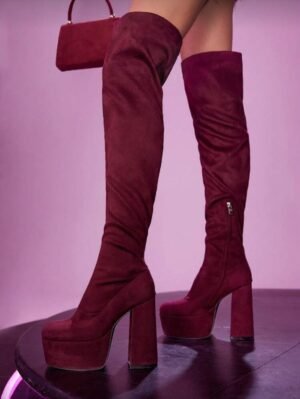 CUCCOO LuxiPop Botas de plataforma con tacón grueso y cremallera elástica para mujer, adecuadas para Navidad, Acción de Gracias, fiestas de Año Nuevo y atuendos de discoteca Botas de plataforma con tacón grueso y cremallera elástica para mujer, adecuadas para Navidad, Acción de Gracias, fiestas de Año Nuevo y atuendos de discoteca