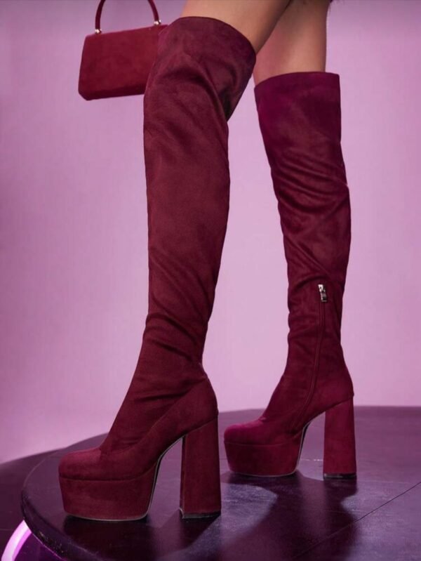 Botas de plataforma con tacón grueso y cremallera elástica para mujer, adecuadas para Navidad, Acción de Gracias, fiestas de Año Nuevo y atuendos de discoteca