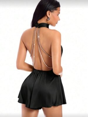 Mono de noche dulce para discoteca en línea A de cuello alto con correa de cadena de pedrería delicada verde aguacate Mono de noche dulce para discoteca en línea A de cuello alto con correa de cadena de pedrería delicada verde aguacate Talla: XS