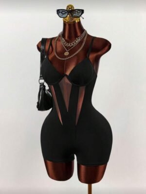 Amplova Mono corto con escote bajo, acolchado y transparente, sexy, para Año Nuevo y Día de San Valentín  Talla: XS