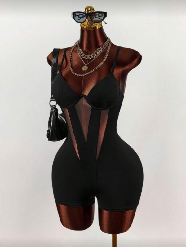 Amplova Mono corto con escote bajo, acolchado y transparente, sexy, para Año Nuevo y Día de San Valentín  Talla: XS